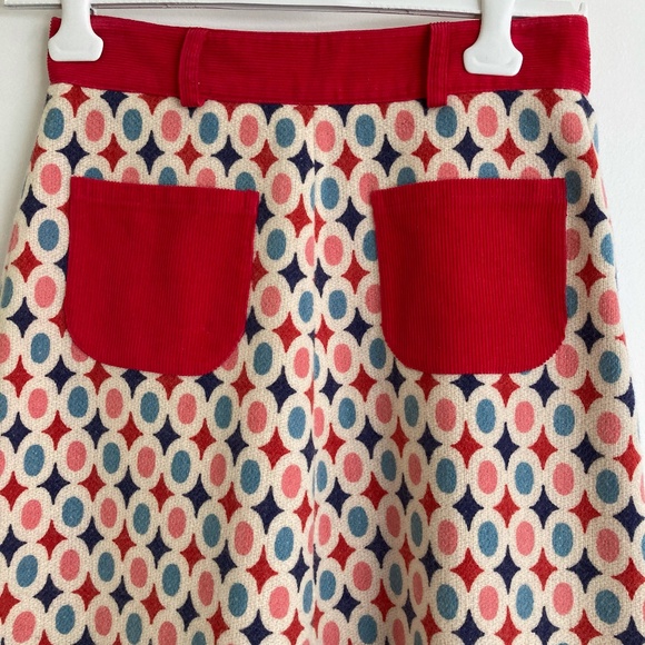 Eley Kishimoto skirt, blue/pink/red/off-white wool with red corduroy band, size - Picture 2 of 7